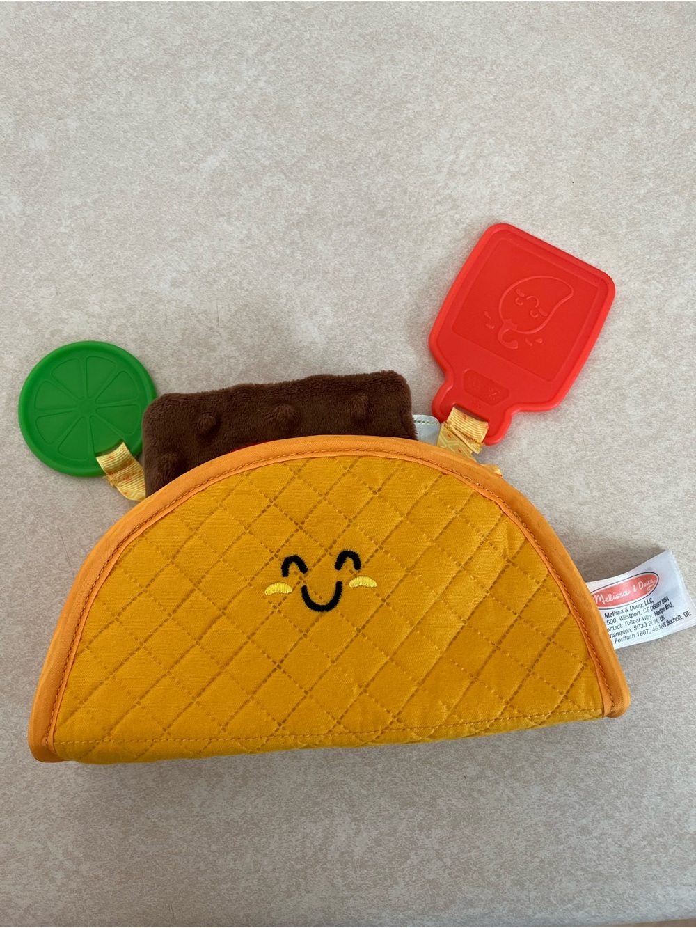Melissa & Doug Orange and Brown Taco Plush Pouch with Red and Green Teethers